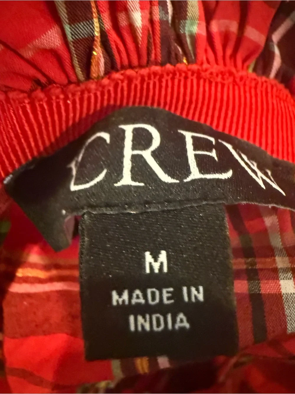 J. Crew Red Plaid Ruffled Neck Tank Top